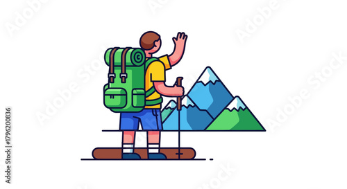Adventurer Reaches Summit: A Vector Illustration Showcasing Exploration and Adventure