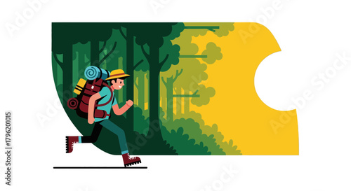 Adventurer Sprinting Towards The Light In A Stylized Forest Scene