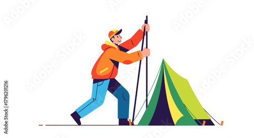 Adventurer Erecting Tent for Camping Outdoors Under Starry Sky at Night Very Enjoyable