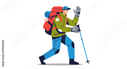 Adventurer Hiker With Backpack Waving Hand On A Black Background Ready To Explore The World