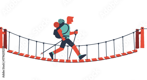 Adventurer Traversing Suspended Bridge Design: A Symbolic Journey Towards Adventure