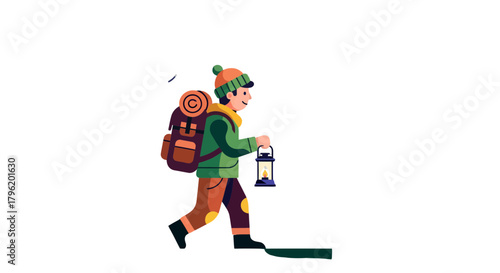 Adventurer With Lantern Walking Forward Into The Dark Representing Exploration and Travel