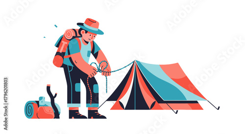 Adventurer Prepares Camping Tent Under The Dimming Light of The Dusk To Stay Safe