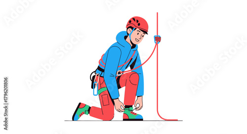 Adventurer Prepares For Climbing: A Colorful Illustration Against a Black Background