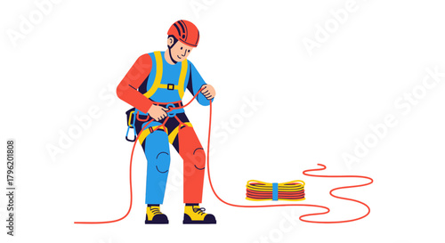 Adventurer Prepares Climbing Rig, Ensuring Safety for Vertical Endeavors During Mountaineering