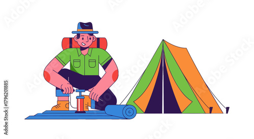 Adventurous Camper Preparing For An Exciting Camping Trip With Bright Imagery And Colors