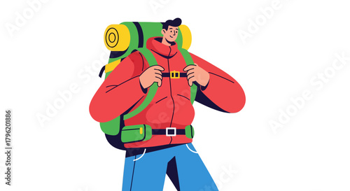 Adventurer Prepares For The Journey Adventure With Modern Backpacking Equipment