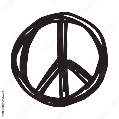 Hand drawn peace sign No war symbol Hippie clipart in doodle style Single element for print, web, design, decor