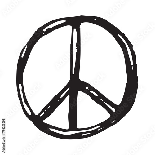 Hand drawn peace sign No war symbol Hippie clipart in doodle style Single element for print, web, design, decor
