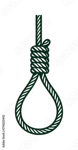Noose vector, hand drawn rope loop with detailed knot on white background — stock vector