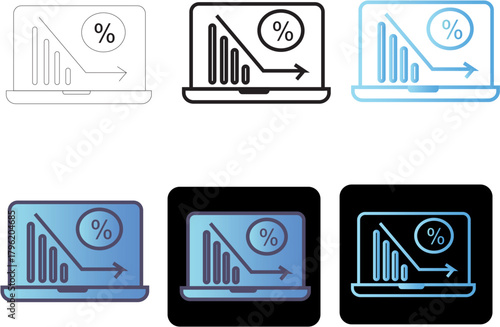 Declining Chart on Laptop Screen Icon Set Financial Downfall Visualization