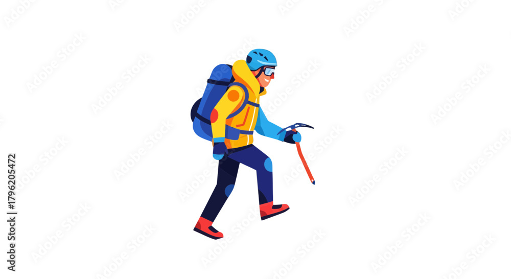 Obraz premium Adventurous Climber Ascends Mountain: Colorful Illustration against Black Background