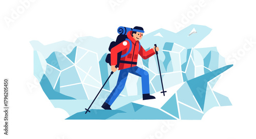 Adventurous Climber Ascends Glacial Terrain Depicting Challenge And Achievement