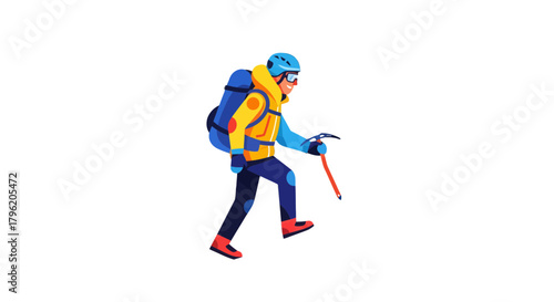 Adventurous Climber Ascends Mountain: Colorful Illustration against Black Background
