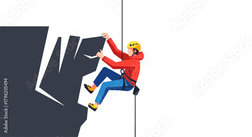 Adventurous Climber Ascends Rocky Terrain Against a Dramatic Black Backdrop