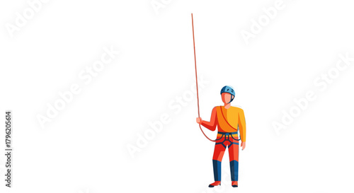 Adventurous Climber Holding Rope Against Black Backdrop Readying For Challenge