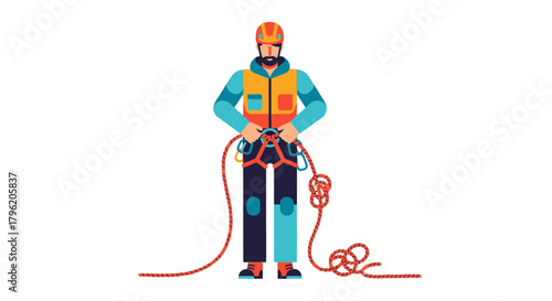 Adventurous Climber With Equipment Ready Before Undertaking A Challenging Ascent