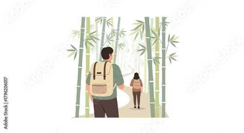 Adventurous Explorers Embarking Through A Dense Bamboo Forest on An Illuminating Path