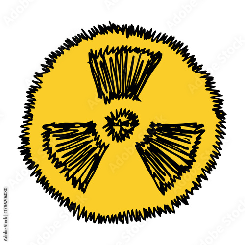 Hand drawn radiation sign Nuclear radiation hazard symbol Radioactive danger warning sign clipart in doodle style Nuclear safety Radioactive waste Single element for print, web, design, decor