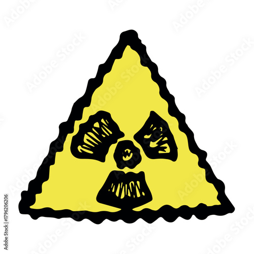 Hand drawn radiation sign Nuclear radiation hazard symbol Radioactive danger warning sign clipart in doodle style Nuclear safety Radioactive waste Single element for print, web, design, decor