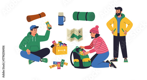 Adventurous Group Preparing For Their Next Journey Into Unexplored Wilderness