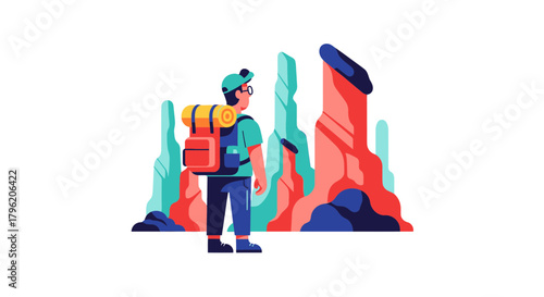 Adventurous Hiker Appreciating the Stunning Natural Landscape Against Black Background