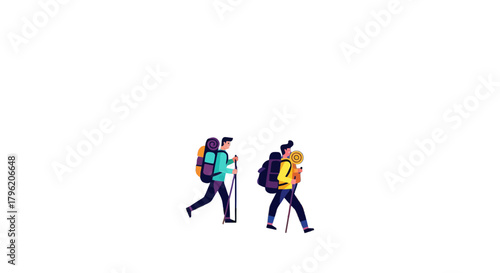 Adventurous Couple Traversing Uncharted Terrain With Backpacks, Hiking Towards Destination