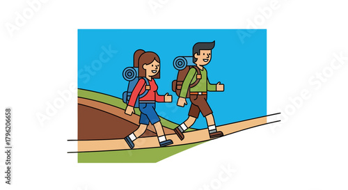 Adventurous Couple Traversing Trails, Enjoying Exploration, Happy and Full of Energy