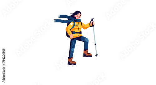 Adventurous Hiker Smiling While Walking Uphill Against A Beautiful Colored Sky