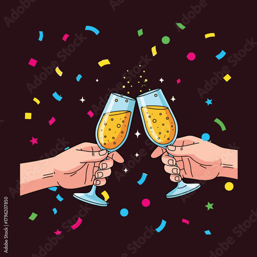  Happy new year celebrated on the beach with hand.