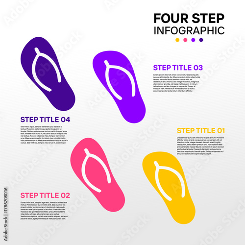 Four-step infographic in the shape of sandals to support visual infographics, web, presentations, and posters. 4-step infographic. Vector illustration eps