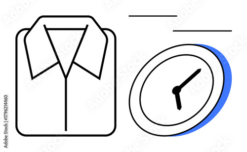 Neatly folded shirt placed beside a clock, symbolizing punctuality, productivity, and daily routine. Ideal for concepts thumbs up organization, professionalism, work-life balance, planning