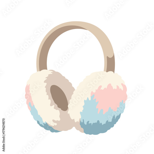 Fluffy pastel colored winter earmuffs for cold weather protection. A cute and cozy fashion accessory isolated on a white background