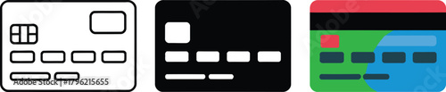 Three Credit Card Icons in Outline Solid and Color , credit card, debit card, payment, money,