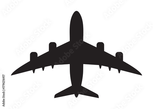 Airplane silhouette vector, black jet aircraft top view isolated on white — stock vector