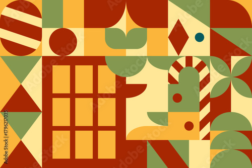Abstract geometric Christmas pattern design in retro style. Bakery color. Vector illustration. No.4