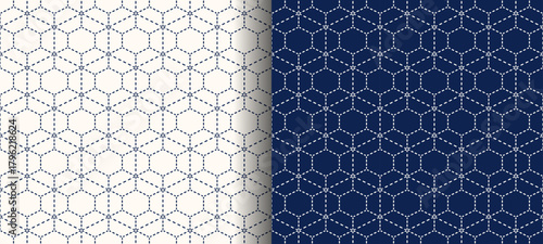 刺し子風シームレスパターン　日本の伝統文様、霰亀甲