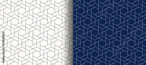 刺し子風シームレスパターン　日本の伝統文様、結び重ね亀甲