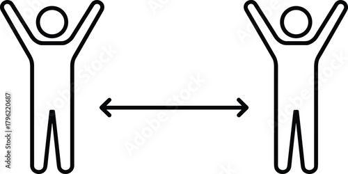 Social distancing icon, health safety, black and white art, public awareness, physical space, prevention concept, hygiene, pandemic measure, caution, distance symbol