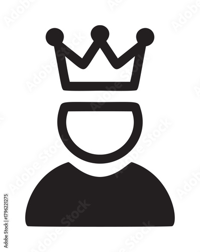 King icon, vector line art, crowned royal person silhouette — stock vector