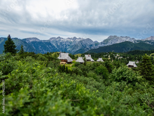Velika Planina, Slovenia mountains with view on high peaks of Alps