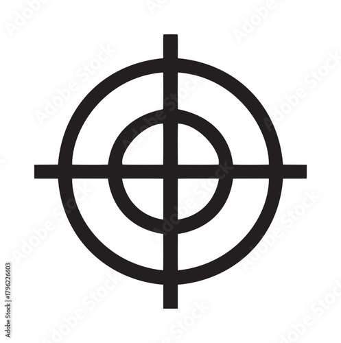 Target symbol vector, bold black concentric circles and crosshairs, minimal line art — stock vector