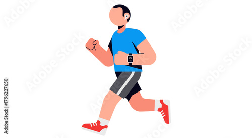 Animated Runner Wearing Smartwatch, Running Lifestyle And Sport Illustration On Black