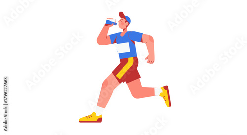 Animated Runner Hydrating During A Morning Exercise Session With Athletic Gear