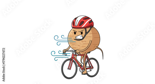 Animated Root Vegetable Cyclist Bravely Battling Elements Against Black Background