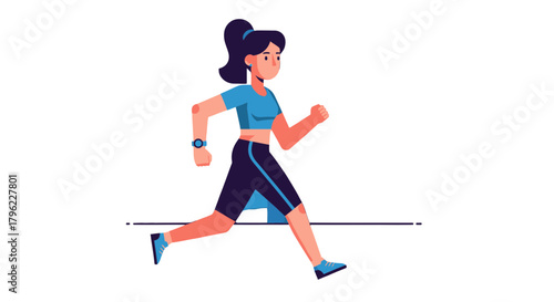 Animated Young Woman Running in Sportswear Against a Black Backdrop for Fitness