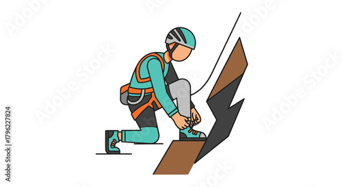 Adventurous Person in Safety Gear Preparing And Ready To Begin Climbing Adventure