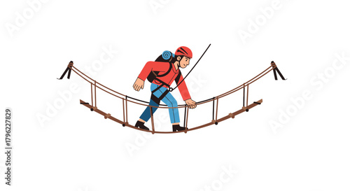 Adventurous Person Crossing a Suspension Bridge Against a Black Backdrop Without Distractions