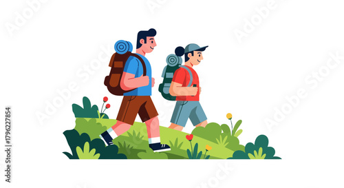 Adventurous Persons Hiking With Backpacks Amongst Nature's Verdant Landscape