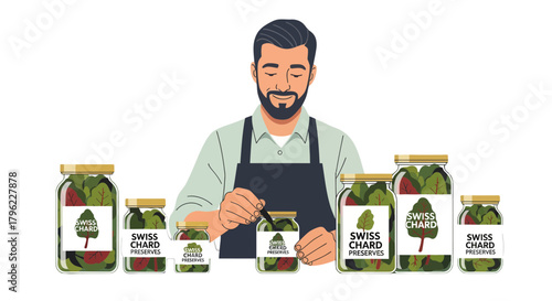 Artisan Preserves Swiss Chard Preparing, Illustration Depicting Food Preservation